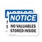 Signmission No Valuables Stored Inside, 10 in W x Rectangle, Vinyl Decal OS-2PACK-NS-D-710-L-15026 - alternate 1